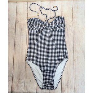 Shoshanna Women's Gingham One Piece Blue White  Tie Neck Halter Ruched Size 2